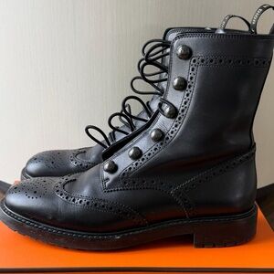 Dior Christian Dior Black Leather Brogue Combat Boots 37